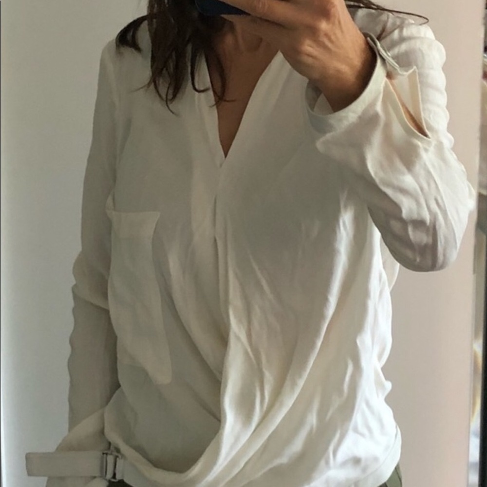Helmet Lang White blouse w/ Leather Trim